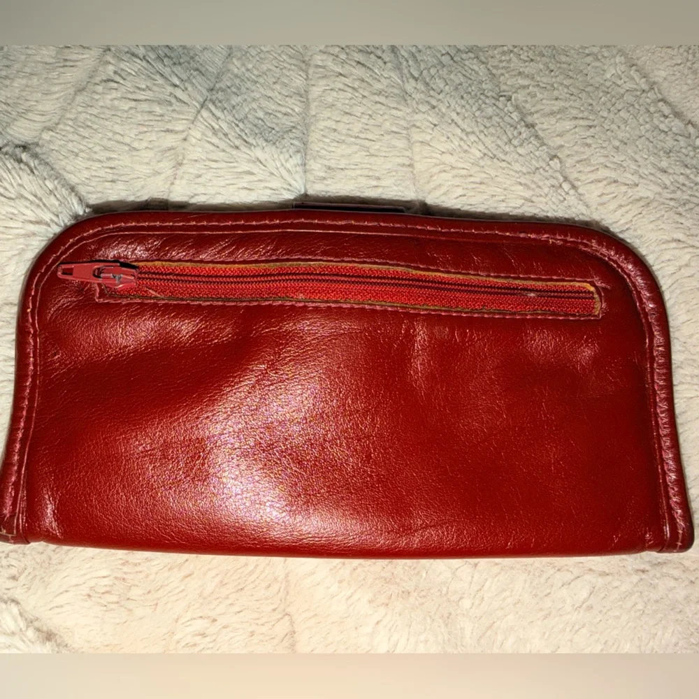 Vintage 80s PAZZO checkbook, coin, purse, wallet, red, cowhide, soft leather